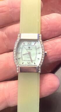 Women's Croton Watch, Green Tint MOP Face and Translucent Band, Crystal Accents